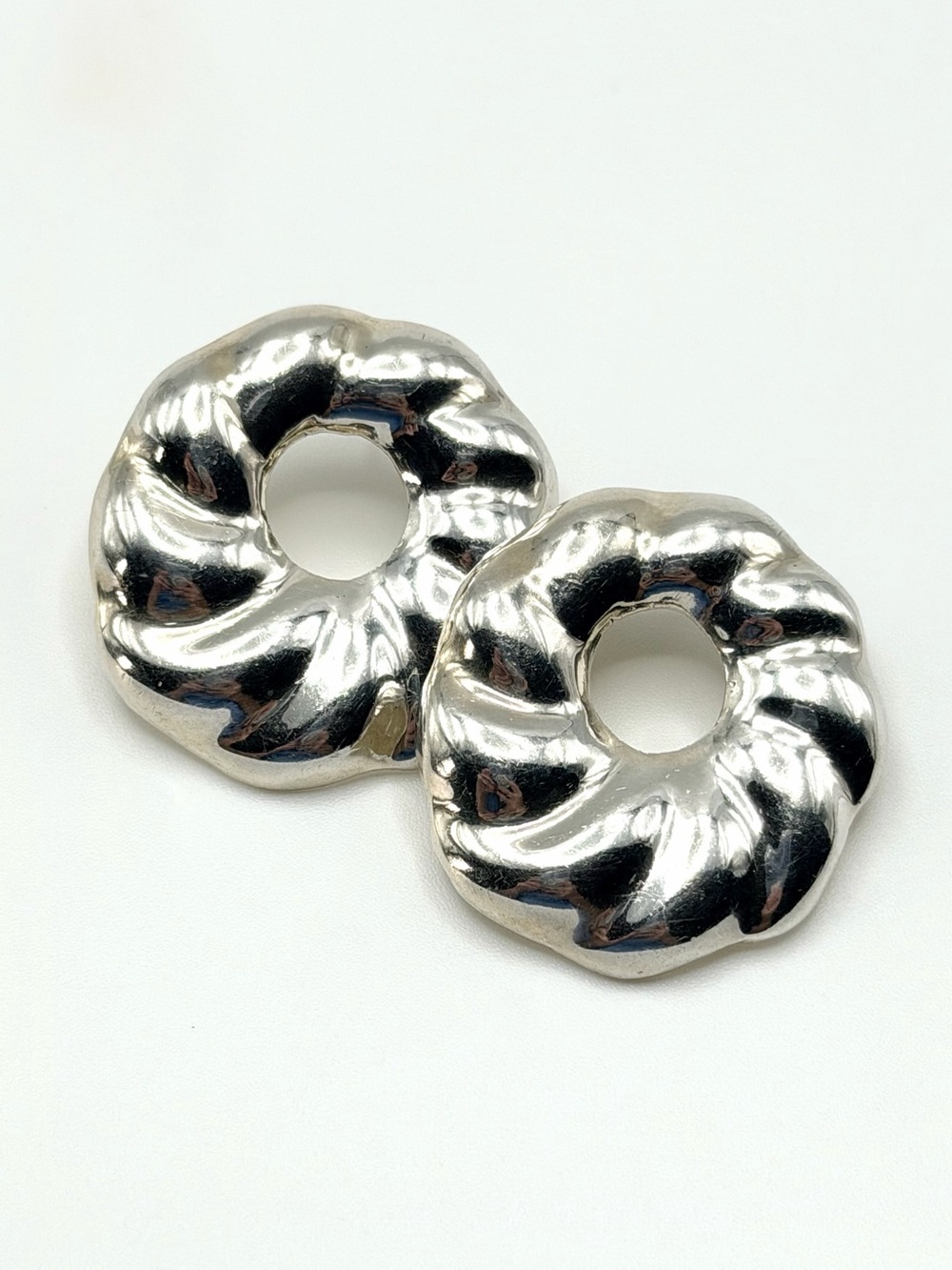 Vintage Taxco Mexico 925 Sterling Silver Modernist Swirl Statement Earrings